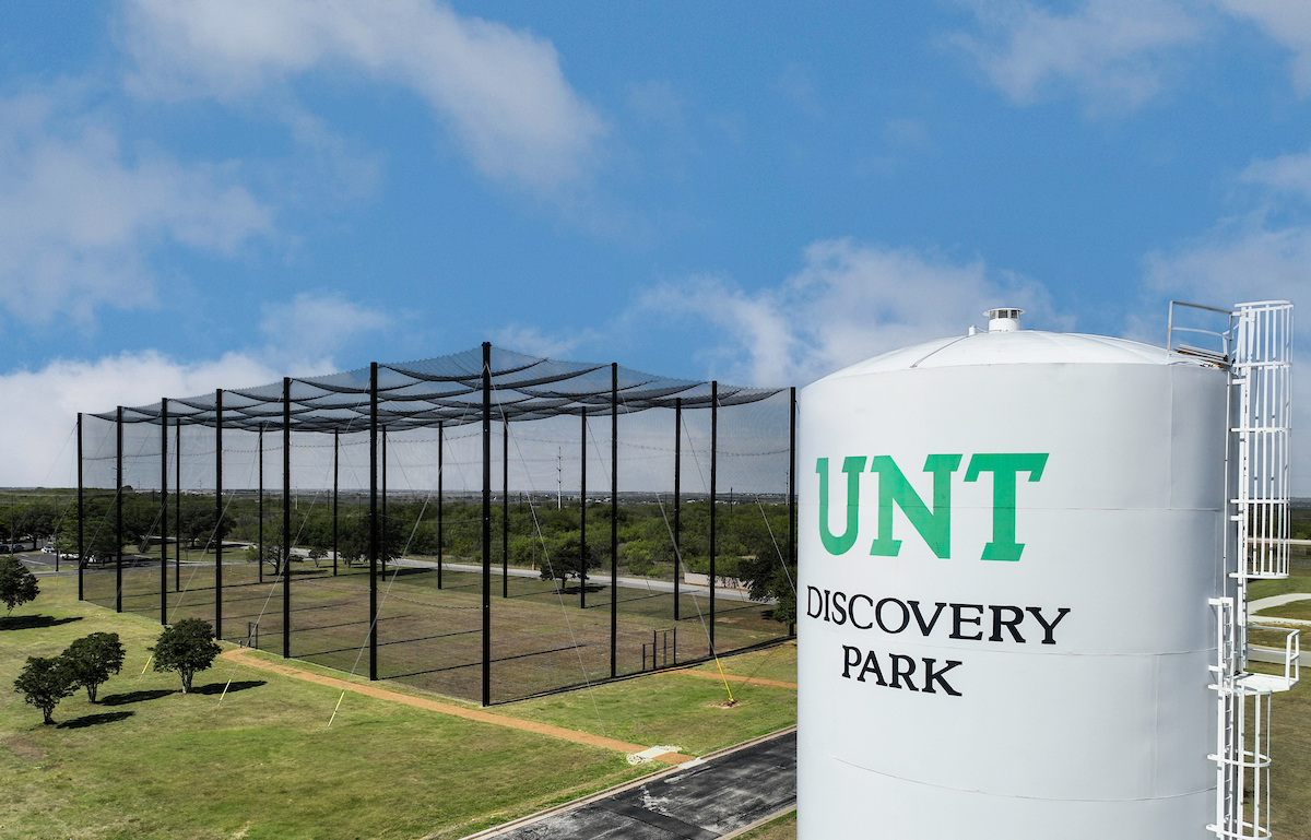 The netted drone testing facility at UNT's Discover Park