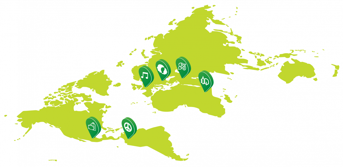 Image illustration of world map with icons representing UNT research added
