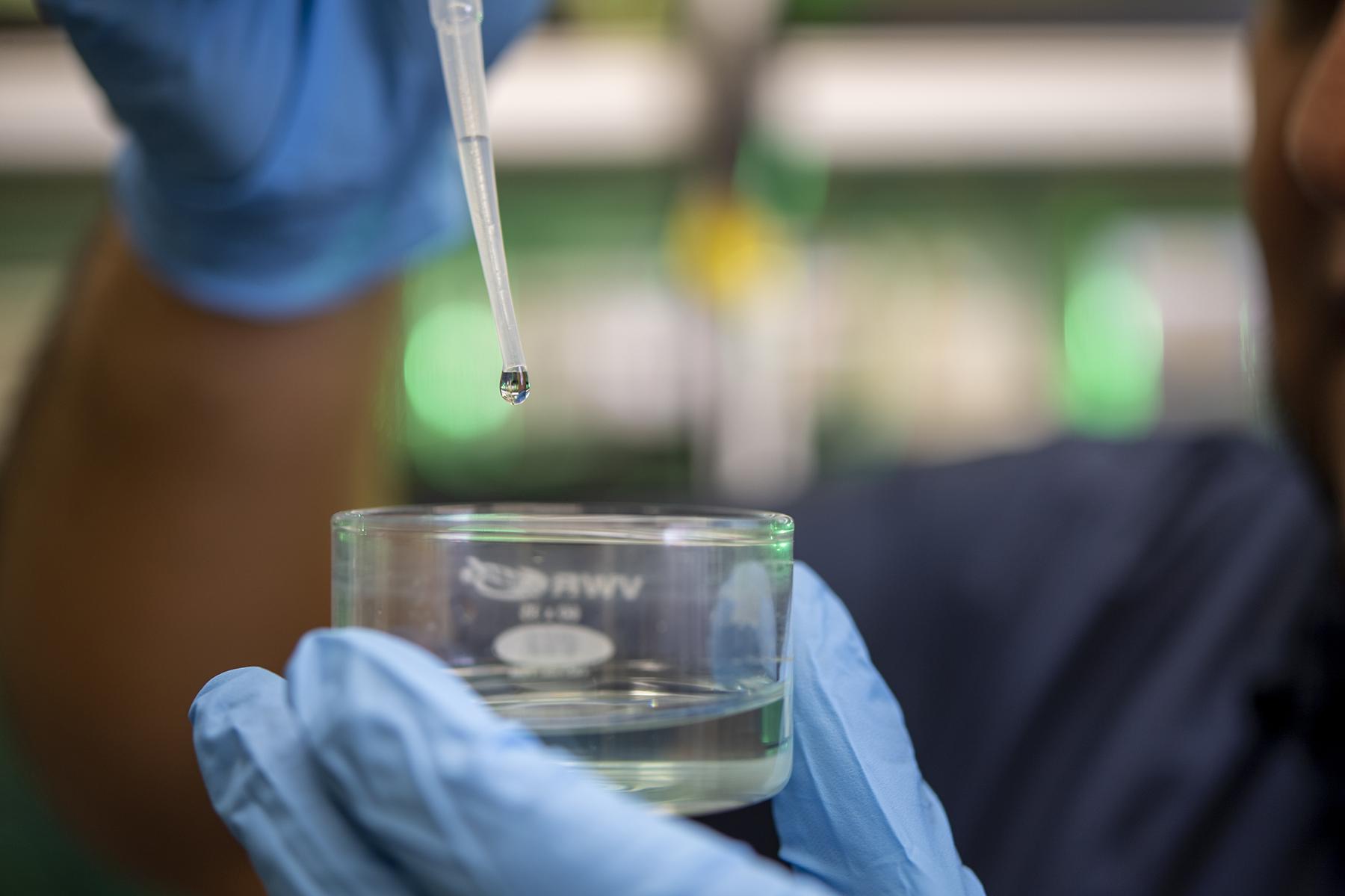 Photo of hands dropping liquid into a scientific container