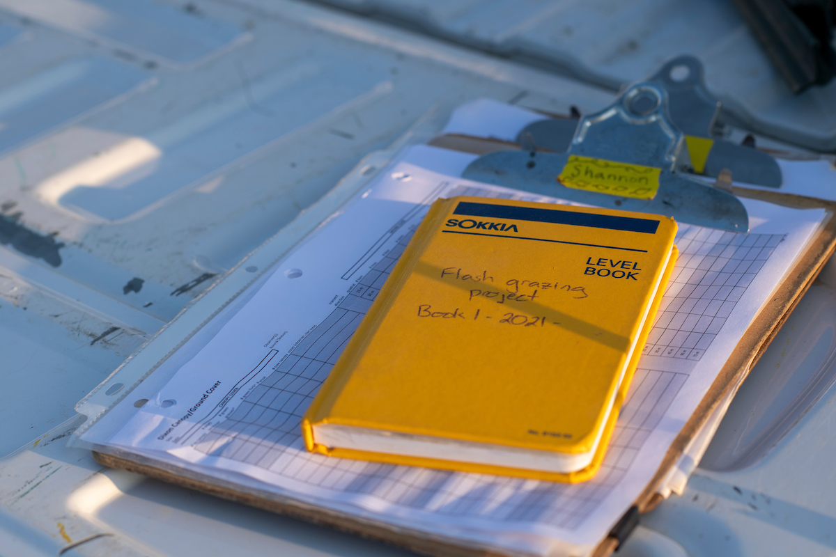 Clipboards and notebook with title: Flash grazing project