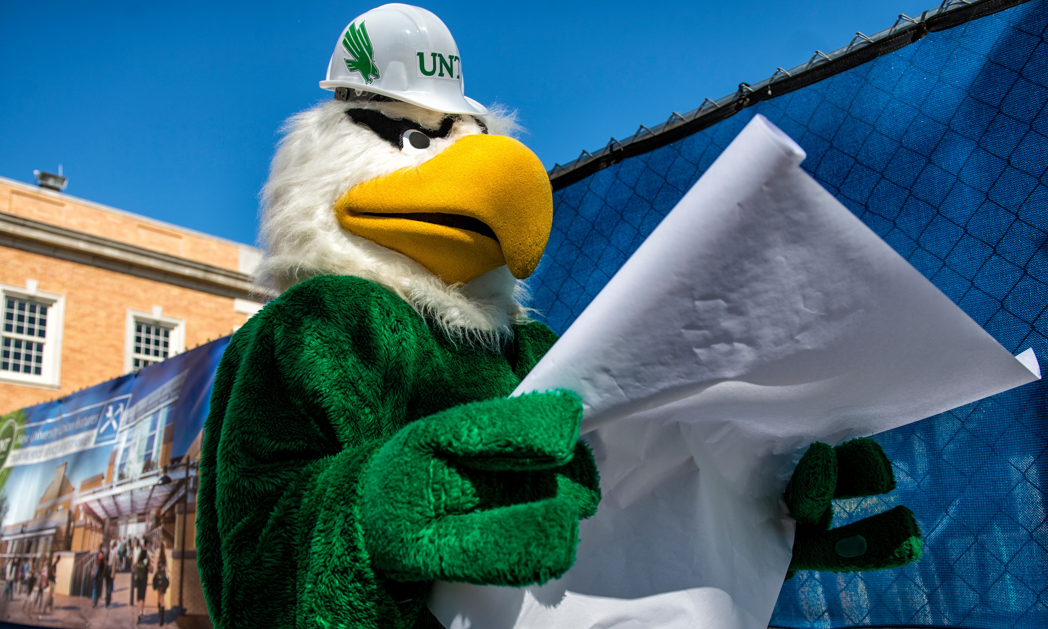 scrappy mascot with construction hat