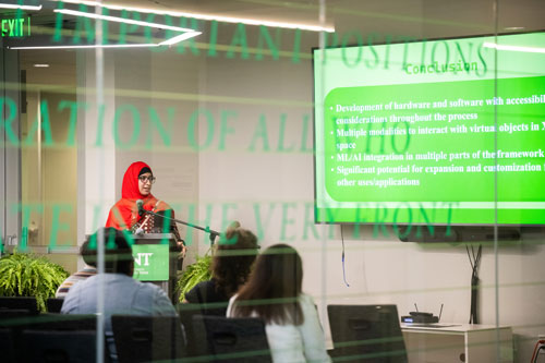 Student researcher presenting research.