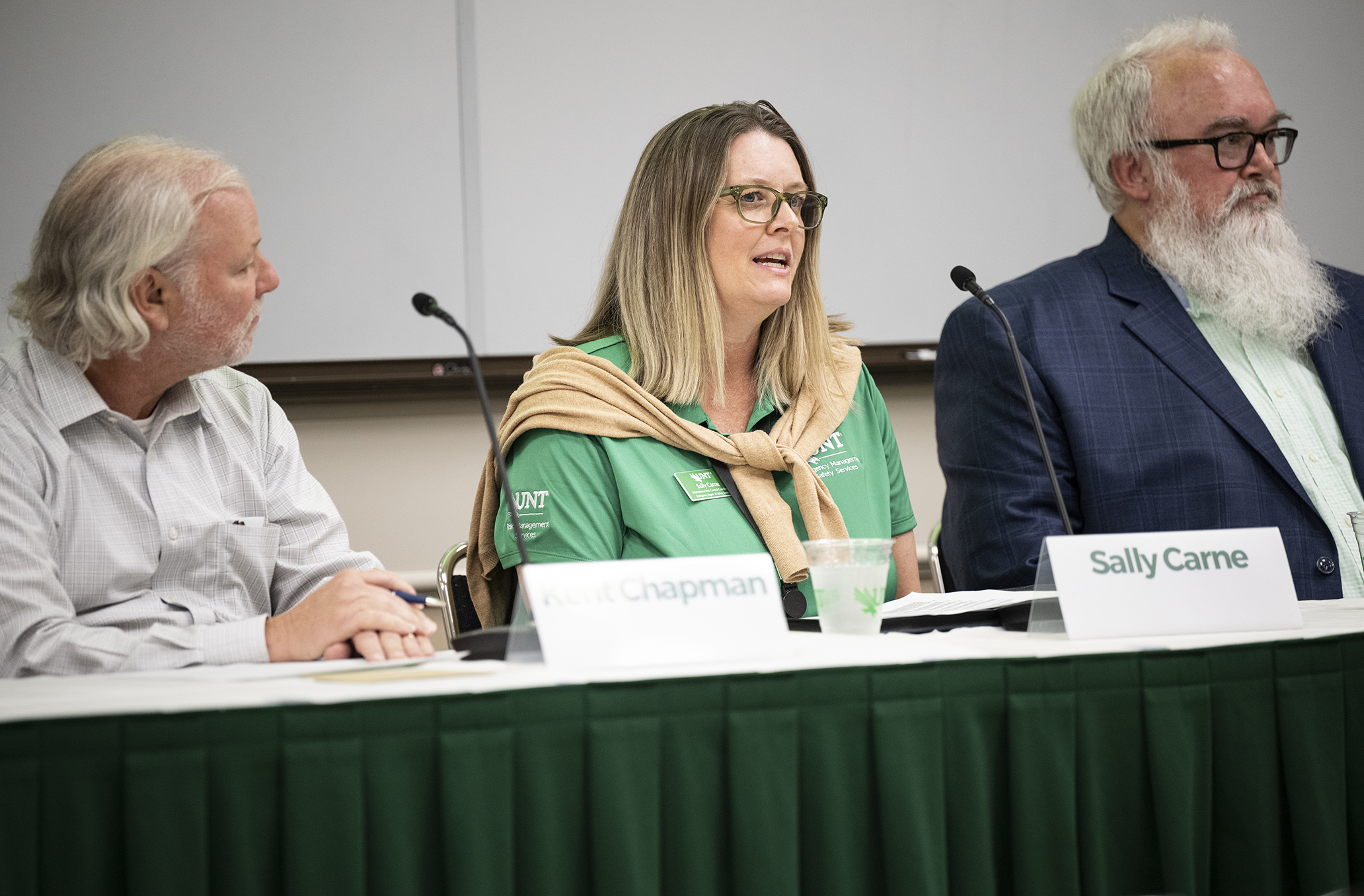 Photo of unt faculty and staff talking during University Research Day panel