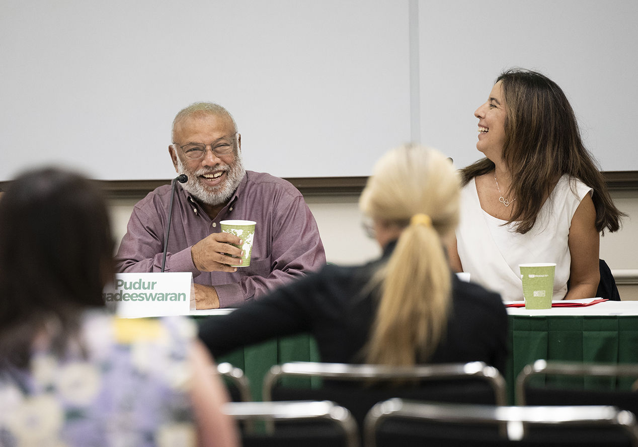 Photo of UNT faculty speaking about collaboration at University Research Day panel