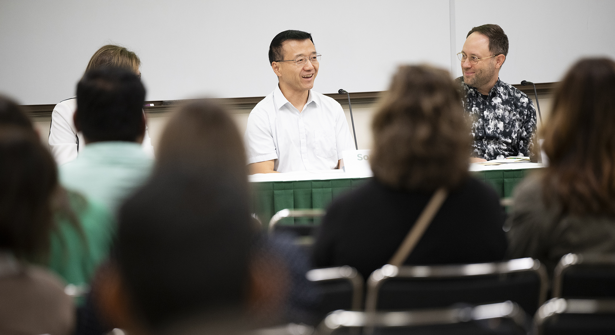 Photo of UNT professor Song Fu talking at University Research Day