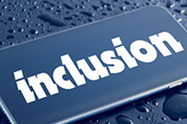 Stock photo of the word inclusion on a blue background