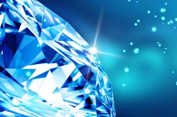 Photo of blue diamond with blue background